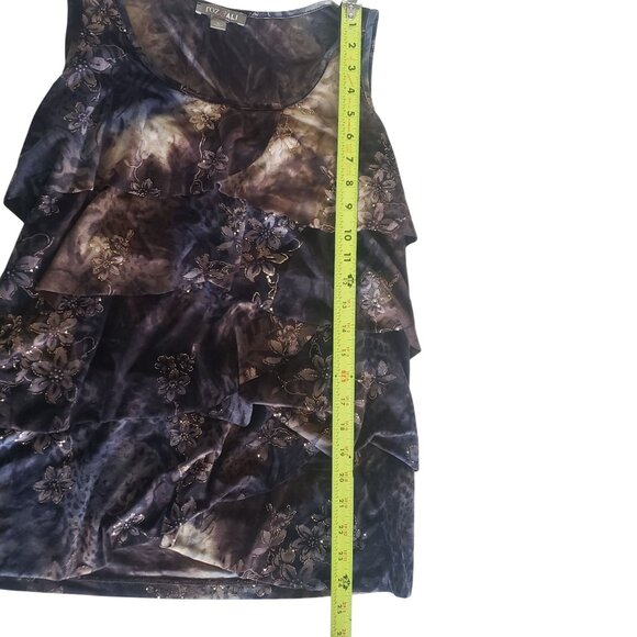 Roz & Ali Sleeveless Ruffle Sparkly Floral Blouse Size L Whimsigoth Dark Earthy - Picture 8 of 8